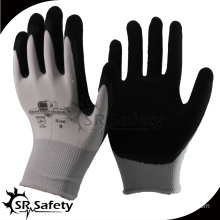 SRSAFETY 2016 style new 13 gauge white knitted nylon coated foam nitrile coated gloves safety working black gloves
